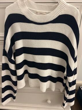 moon & madison Navy and White Striped Crewneck Sweater